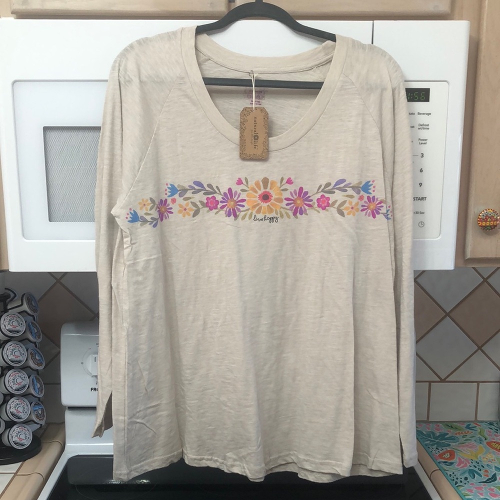NATURAL LIFE Cream Tan Long Sleeve Relaxed Blouse